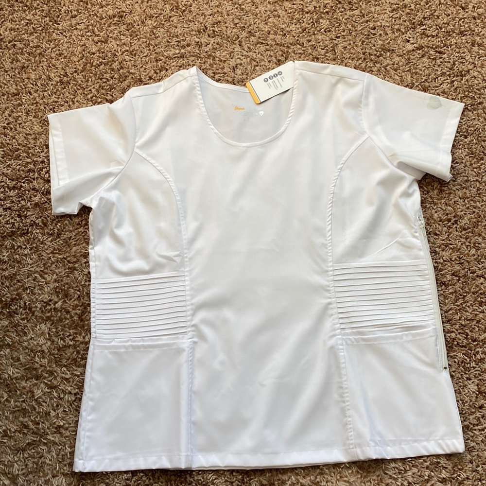 White nursing scrub top by silver heart